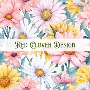 Watercolor daisies Floral Seamless Pattern, floral seamless pattern, spring seamless, pattern for fabric, digital pattern, sublimation, pink