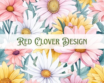 Watercolor daisies Floral Seamless Pattern, floral seamless pattern, spring seamless, pattern for fabric, digital pattern, sublimation, pink