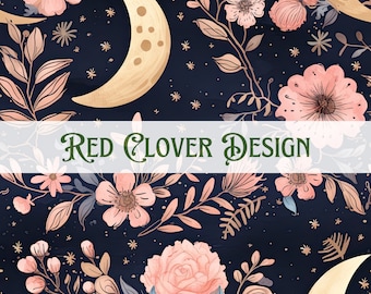 Boho moon Floral Seamless Pattern, floral seamless pattern, night seamless, pattern for fabric, digital pattern, sublimation, boho floral