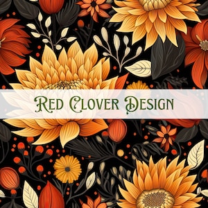 Autumn Floral Seamless Pattern, floral seamless pattern, fall seamless, pattern for fabric, digital pattern, sublimation, sunflowers floral
