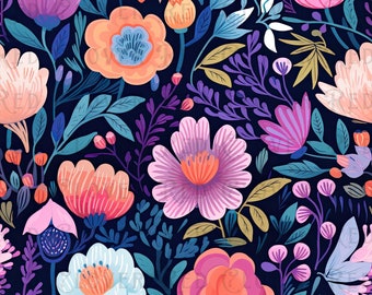Herbst Floral Seamless Pattern, florales nahtloses Muster, Herbst Muster für Stoff, digitale Muster, Sublimation, lila Blumen