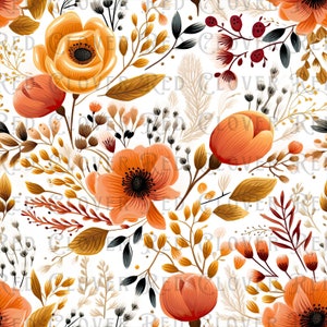 Orange and Yellow Floral Seamless Pattern, floral seamless pattern, fall seamless, pattern for fabric, digital pattern, sublimation, autumn