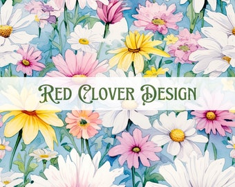Watercolor daisies Floral Seamless Pattern, floral seamless pattern, spring seamless, pattern for fabric, digital pattern, sublimation, pink