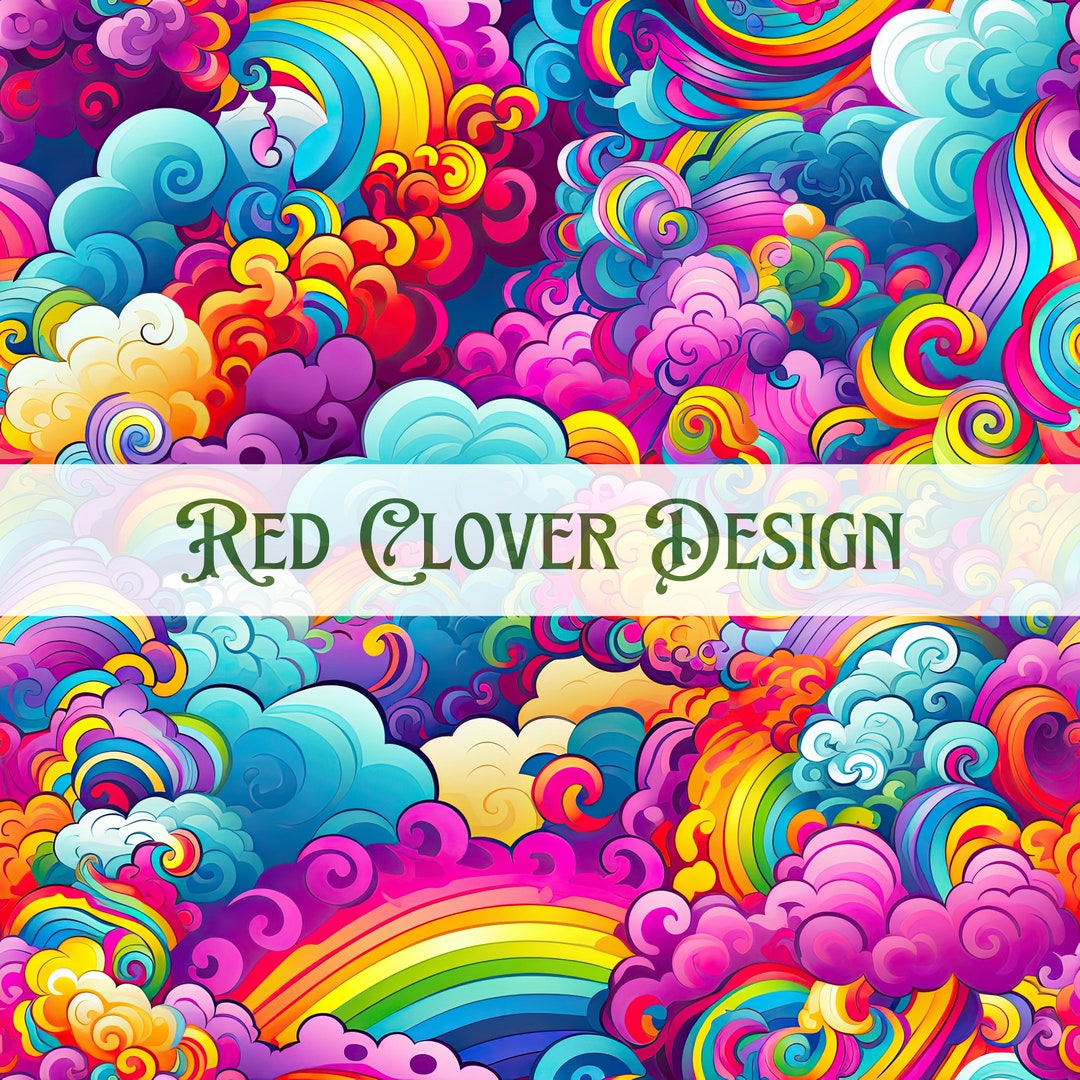 LF Inspired Rainbow Clouds Seamless Pattern, Rainbow Seamless Pattern ...
