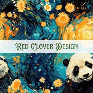 Panda Starry Night Seamless Pattern, padrão sem costura Van Gogh, bonito sem costura, padrão para tecido, padrão digital, sublimação, urso panda