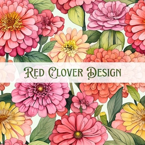 Watercolor Zinnia Floral Seamless Pattern, floral seamless pattern, spring seamless, pattern for fabric, digital pattern, sublimation, pink