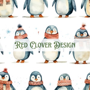 Winter Penguin sjaals naadloos patroon, winter naadloos patroon, pinguïn naadloos, patroon voor stof, digitaal patroon, aquarel, herfst,