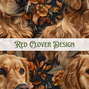 Golden Retriever Florales nahtloses Muster, florales nahtloses Muster, Hund nahtlos, Muster für Stoff, digitales Muster, Sublimation, Goldens