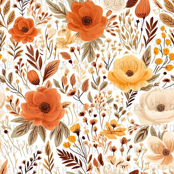 Autumn Floral Seamless Pattern, floral seamless pattern, fall seamless, pattern for fabric, digital pattern, sublimation, roses floral