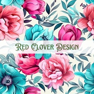 Pink teal Floral Seamless Pattern, floral seamless pattern, blue seamless, pattern for fabric, digital pattern, sublimation, spring floral