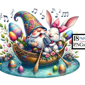 Gnom und Hase singen im Bootsabenteuer Ostereier|18 hochwertige PNGs, Junk Journals, Memory Book, Scrapbooks, transparenter Hintergrund