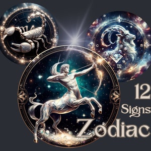 Série du zodiaque stellaire : signe astrologique, céleste, symboles de l'horoscope mythique|12 images PNG, arrière-plan transparent| Utilisation commerciale autorisée