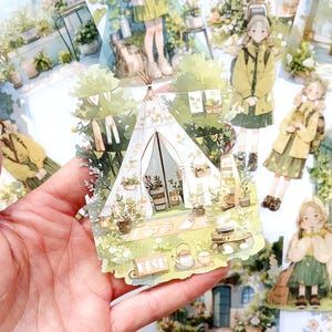 15 pegatinas de chicas acampando, flores, plantas, tiendas de campaña, paquete de pegatinas de chicas glamping de verano para álbumes de recortes, diarios Bujo, planificadores.