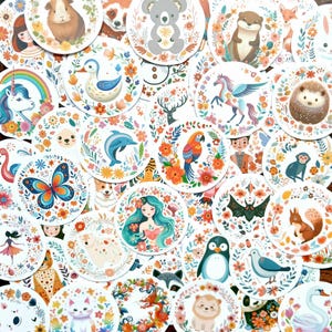 20 pegatinas de animales salvajes escandinavos. Animales del bosque, flores, plantas para manualidades, decoración de Kindle y portátiles, scrapbooking, diarios, agendas, regalos