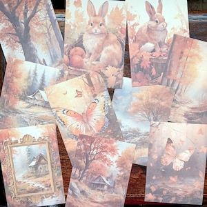 Paquete de papel para scrapbooking de otoño. 10 piezas A6. Pilas de libros con motivos florales, estanterías de biblioteca y flores para leer diarios, regalo de scrapbooking