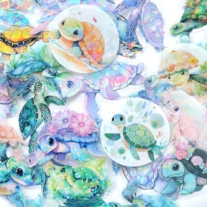 20 pegatinas de tortugas. Bonito paquete de pegatinas holográficas de vida marina para álbumes de recortes, diarios, agendas de vacaciones o para decorar Kindles, portátiles, frascos y espejos.