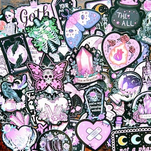 20 pegatinas góticas rosas. Pegatinas de Halloween oscuras, de terror y de brujas. Decora tu Kindle, teléfono, portátil o Bujo, para llevar un diario o para hacer manualidades con álbumes de recortes.