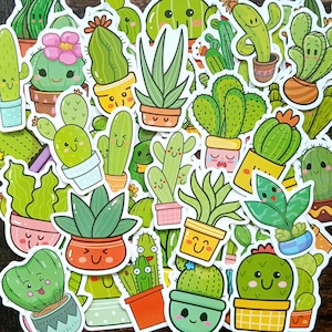 20 grands stickers cactus. Lot d'autocollants pour cactus et plantes succulentes en pot