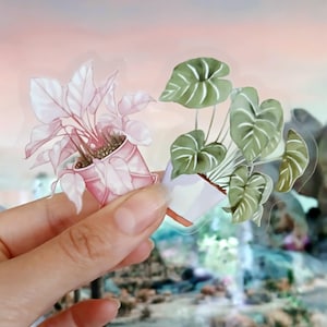 15 pegatinas rosas de plantas de interior: calcomanías de macetas con hojas para manualidades y álbumes de recortes
