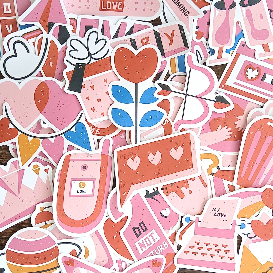 20 Valentines Day Sticker Pack. Pink and Red Stickers With Love Hearts ...