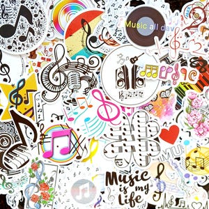 20 pegatinas de música. Paquete de pegatinas de notas musicales para decorar Kindles, portátiles, altavoces o para usar en álbumes de recortes, diarios, bujo y agendas.