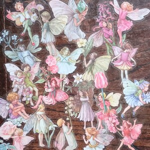 10 Large Magic fairy sticker set. Vintage flower fairies clear cello stickers. Mystical nature fae planner, kindle, scrapbook pack 7-10cm