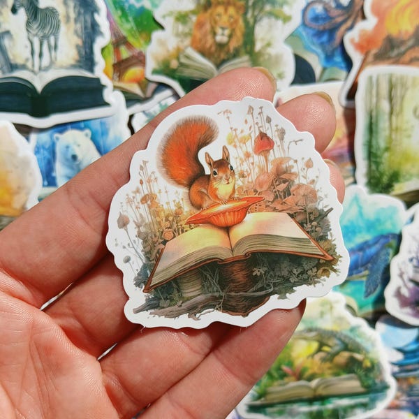 20 Fantasy Book Stickers.  Animal & Landscape reading Bujo Stickers, bookworm/ readers gift