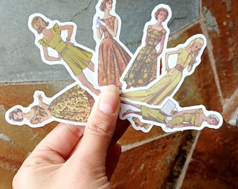 20 pegatinas de moda vintage: Mujeres retro, papel washi para scrapbooking