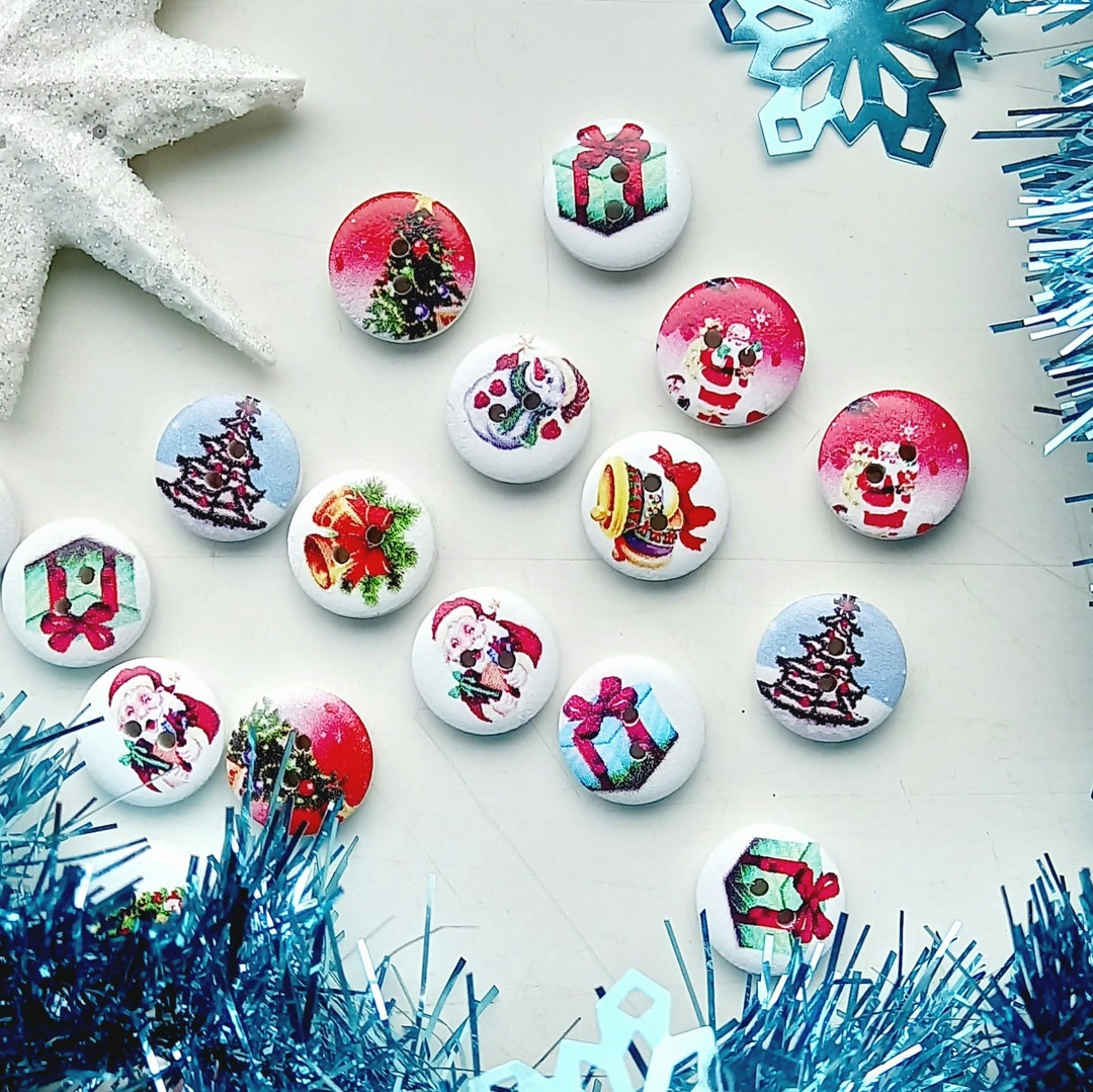 20 X 15mm Christmas Buttons. Small Wooden Buttons With Cute Etsy