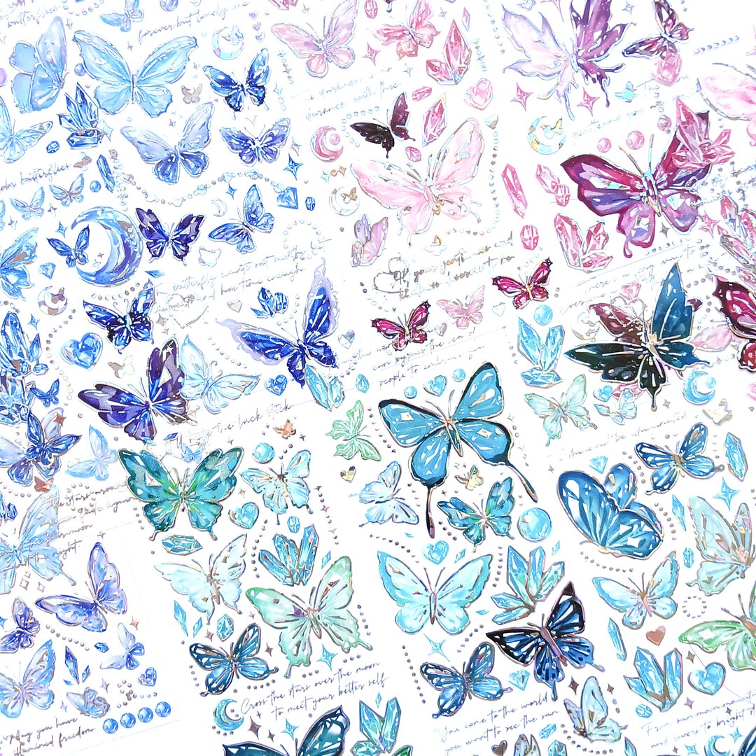 3 Sheets Butterfly Stickers. Butteŕflies Sticker Tape in Pink,green or ...