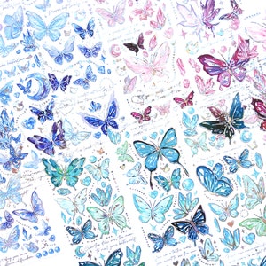 3 hojas de pegatinas de mariposas. Cinta adhesiva de mariposas en rosa, verde o azul. Ideal para diarios, planificadores, manualidades de scrapbooking y decoración para Kindle.