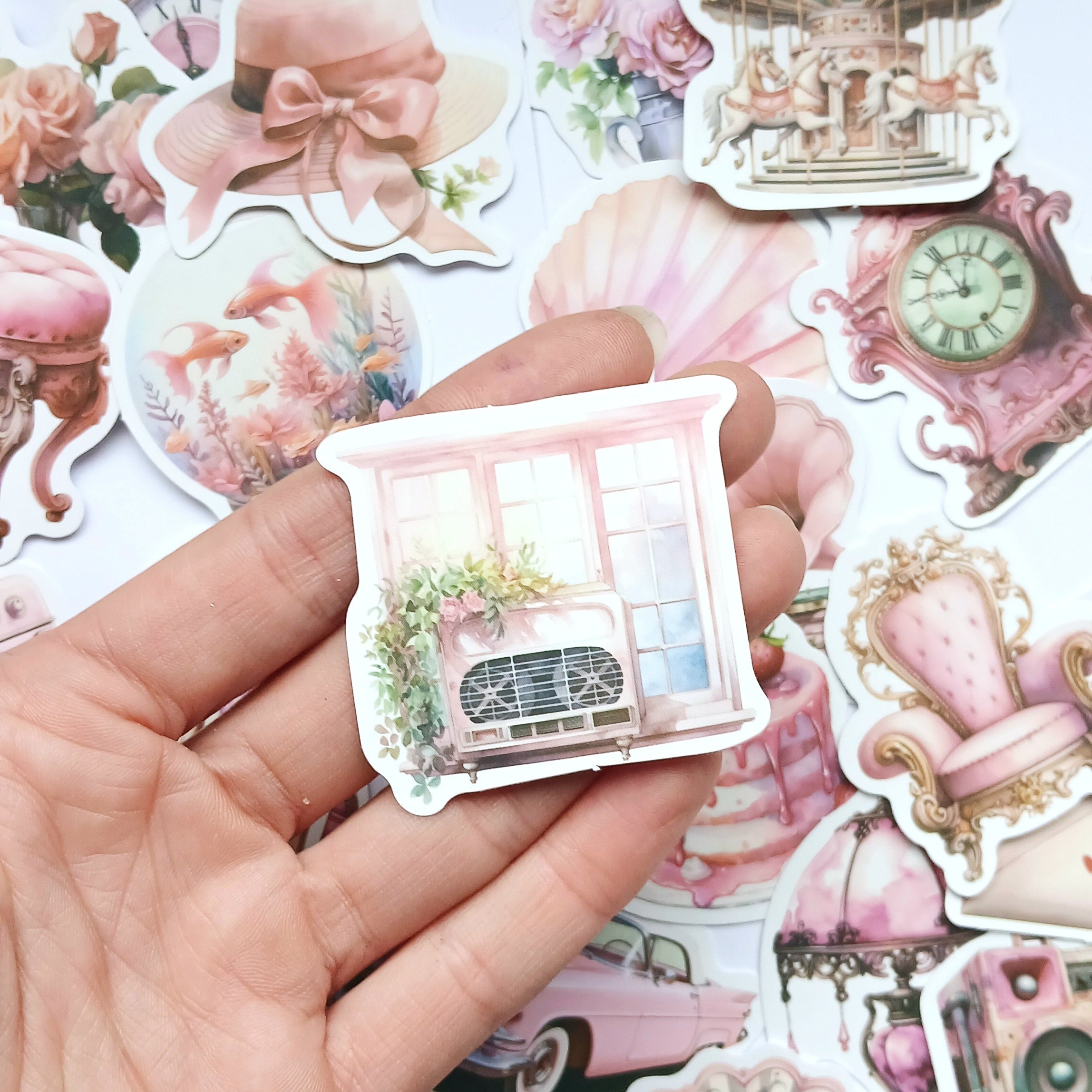 Retro Pink Sticker Pack: 20 Vintage Style Scrapbook Stickers, Kindle ...