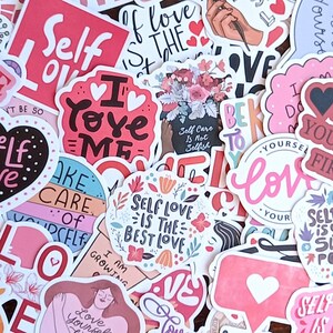 20 pegatinas de amor propio. San Valentín, set de pegatinas de corazones para el autocuidado, para agendas Bujo, portátil, agenda, teléfono, Kindle, scrapbooking. La mayoría mide 5-6 cm. Reino Unido.