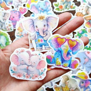 20 pegatinas de elefantes adorables, paquete de manualidades de animales de circo para scrapbooking, planificadores, diarios, Kindle, portátiles y decoración de tazas de viaje.