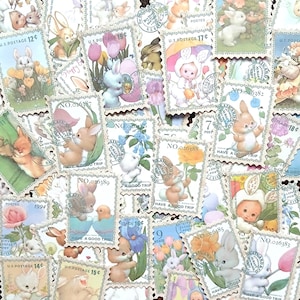 20 pegatinas vintage con forma de conejo de Pascua. Bonito paquete de pegatinas primaverales para diarios basura, agendas, bujo, regalos de Pascua, álbumes de recortes y decoración para portátiles.