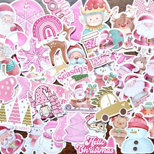 15 pegatinas navideñas rosas grandes. Copos de nieve, Papá Noel, elfos, muñecos de nieve, gnomos para planificadores, diarios, bujo, álbumes de recortes, regalo de relleno de calcetines