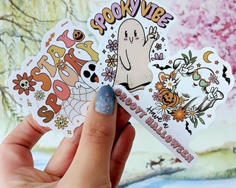 20  Hippie Ghost Halloween Stickers: 60s 70s Groovy, flower power Vibes kindle decal, scrapbooking Pack.