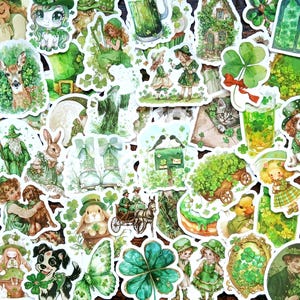 20 stickers irlandais mignons. Pack d'autocollants verts pour la Saint-Patrick. Trèfles, animaux, etc. pour scrapbooking, agendas, journaux bujo, décoration Kindle