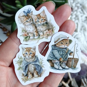 20 pegatinas de gatitos vintage: regalo artesanal para amantes de los gatos retro.