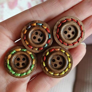 5 Rainbow Thread Wooden Buttons: Crochet, Knitting, Sewing 1", from UK shop