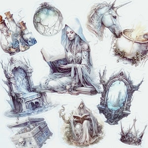 10 stickers sorcières blancs. Autocollants esthétiques de sorcière pour le scrapbooking, la tenue d'un journal ou un grimoire, des grimoires, la décoration de pots ou de boîtes