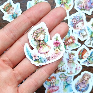 Lot de 20 autocollants floraux mignons fées. Fleurs et fées détaillées, pour les garçons et les filles.  Scrapbooking, agenda, fournitures pour travaux manuels bujo.