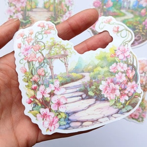 5 grands stickers de jardin. Ensemble d'autocollants floraux scintillants pour le scrapbooking, la fabrication de cartes, les agendas, la tenue d'un journal bujo, la décoration de pots de plantes, l'artisanat