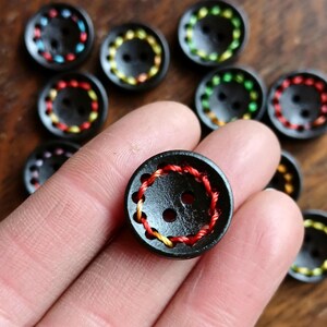10 Rainbow Thread Wooden Buttons: Crochet, Knitting, Sewing 15mm, from UK shop