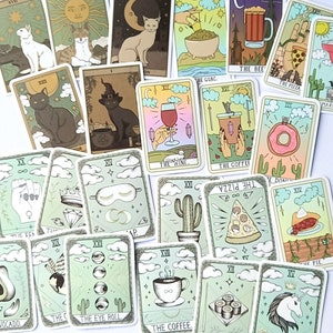 24 pegatinas para planificador de cartas del tarot. Juego de pegatinas tipo bujo con cartas del oráculo de gatos, comida, café y brujas para álbumes de recortes, diarios, portátiles y teléfonos. Reino Unido