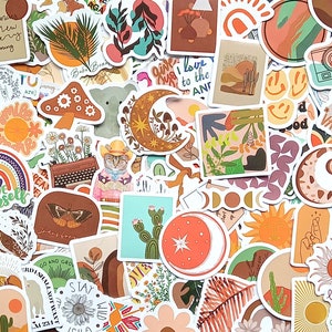 20 pegatinas boho hippies. 2-4 cm Cactus, flores, patrones, sol, lunas, verano, estilo desértico para planificadores, bujo journaling, álbumes de recortes, kindle