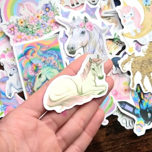 Surtido de 20 pegatinas de unicornio. Unicornios pastel para scrapbooking, diario, manualidades o para decorar tu Kindle, portátil o iPad. Ideal para niños o adultos.