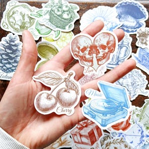 20 pegatinas vintage de animales, frutas y verduras, personas y objetos con estilo retro para álbumes de recortes, diarios, Kindle y decoración de portátiles.