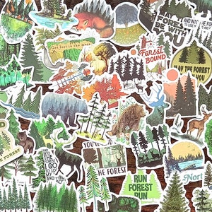 20 pegatinas de La aventura te espera. Paquete de pegatinas de animales salvajes, acampadas, exploración forestal, árboles y criaturas del bosque para bujo, diario, agenda y Kindle