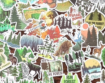 24 woodland forest wildlife quote stickers. Journalling, bujo, scrapbooking, card making. Bear, moose, green tree sticker. 5-6cm.  UK